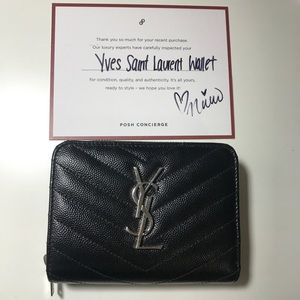 YSL Saint Laurent Monogram Pebbled Leather Wallet